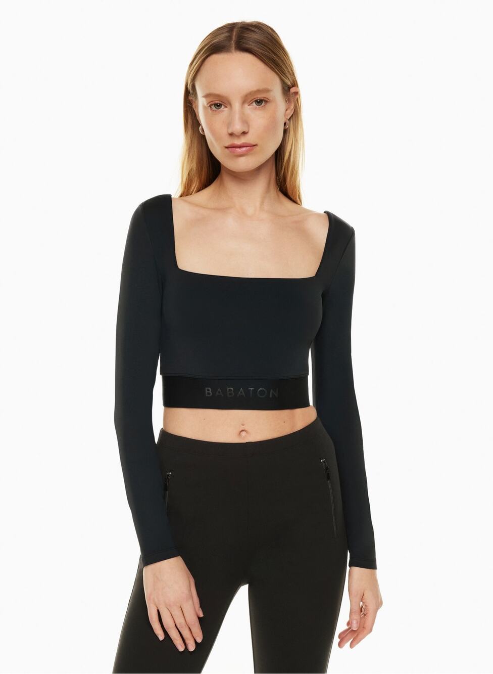 Aritzia Babaton Black Longsleeve Cropped Workout Top High Support Size XXS